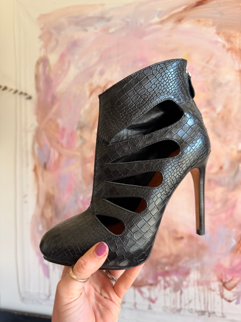Rebecca Minkoff Black Cutout High Heel Ankle Boot